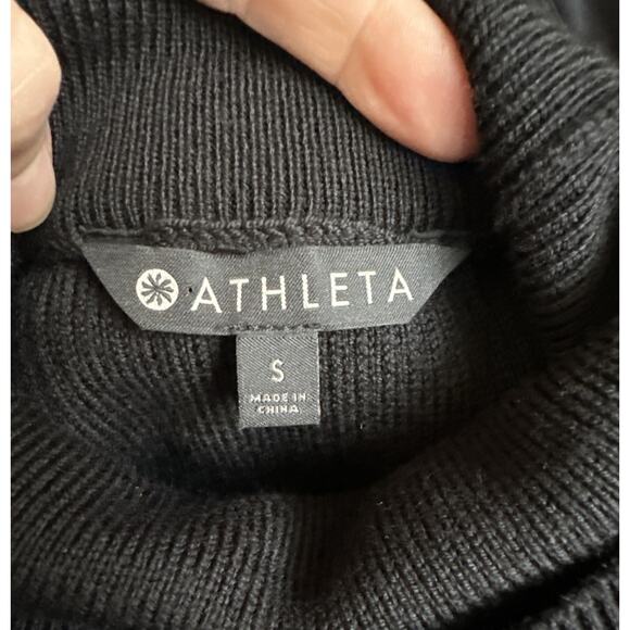 Athleta Mesa Hybrid Turtleneck Merino Blend Sweater in Black Rare Style Small - Picture 3 of 10